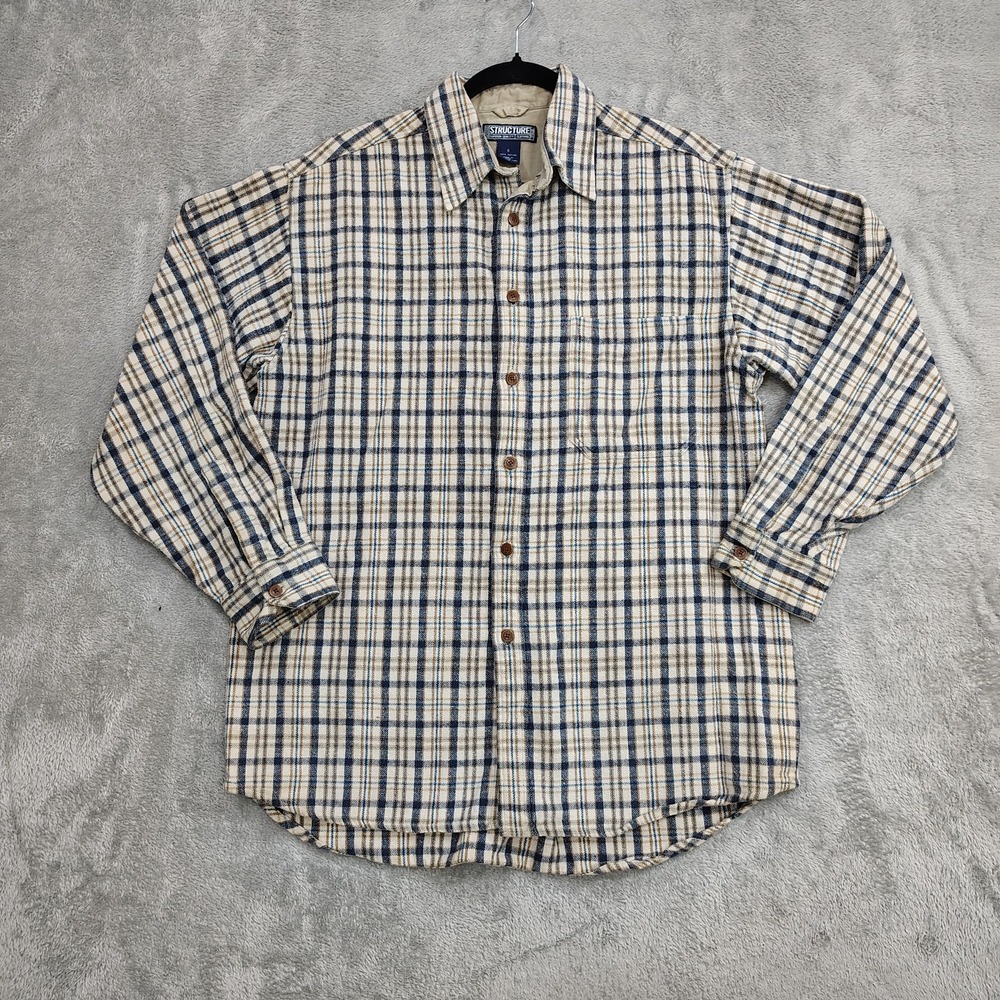 VTG Structure Flannel Shirt Mens S 90s Y2K Heavy Oversized Baggy Hipster‎ Plaid